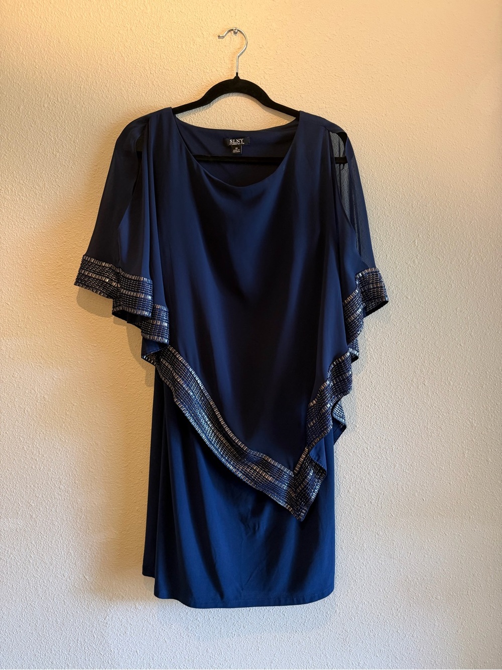 SLNY Navy Midi Dress with Sequined Trim
